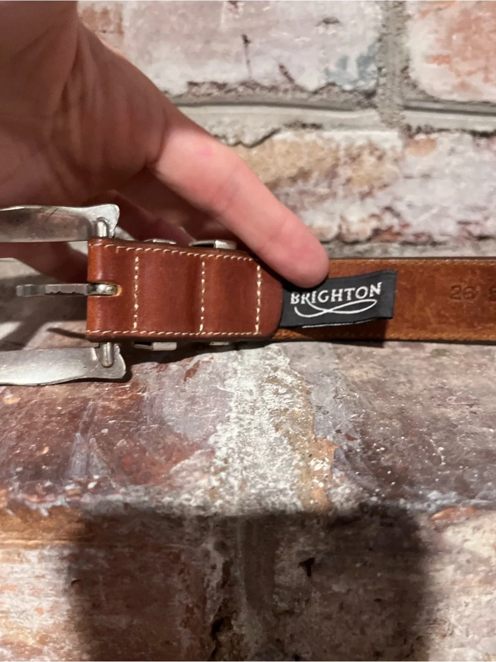 Brown Leather Brighton Belt with Engraved Silver Buckle 26